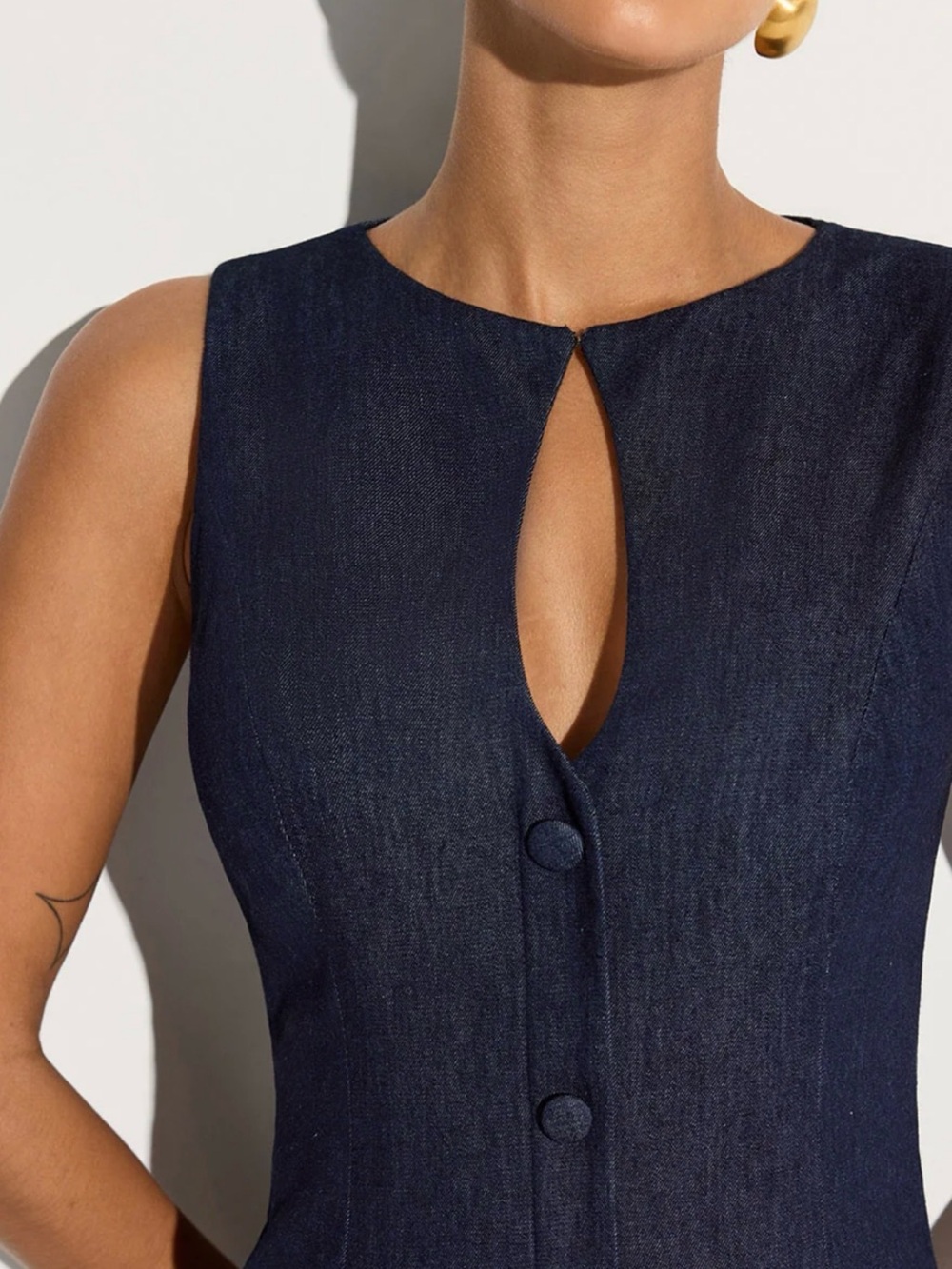 Commense Sleeveless Navy Button-Front Denim mini dress small - Picture 2 of 6